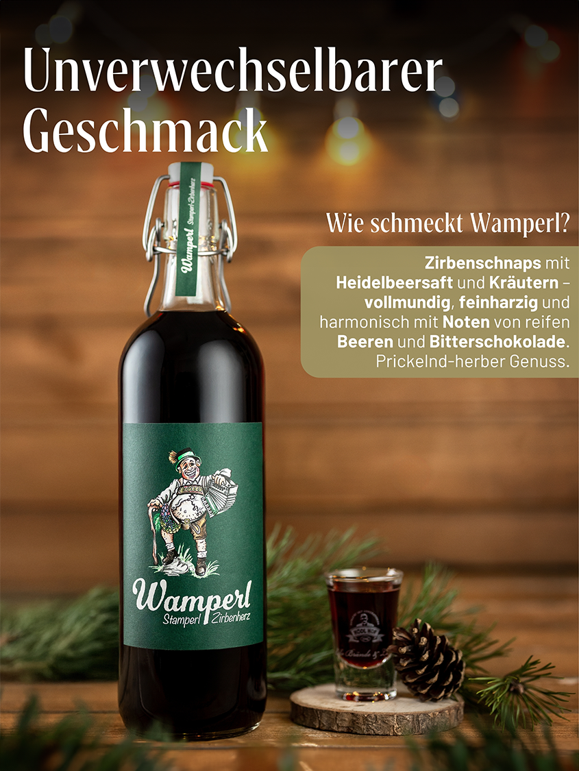 Hödl Hof Wamperl Stamperl Zirbenherz Likör | Vol. 25% | 24x0,02l Mini Box