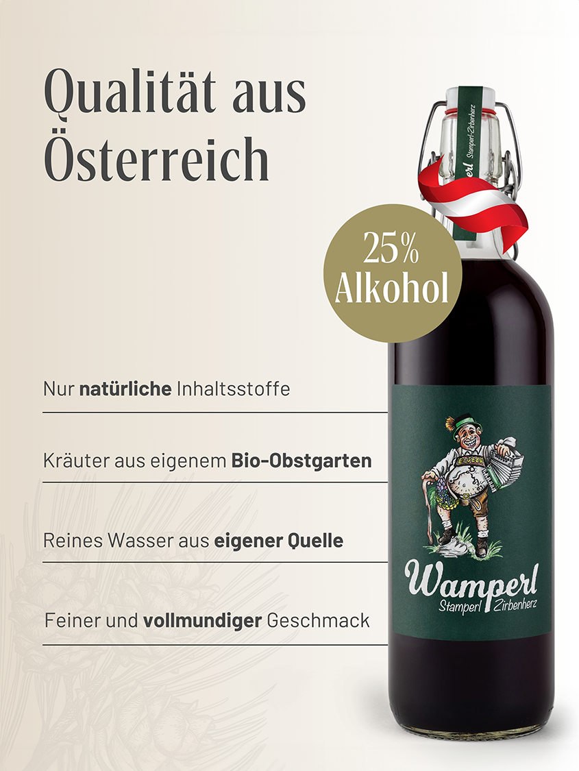 Hödl Hof Wamperl Stamperl Zirbenherz Likör | Vol. 25% | 24x0,02l Mini Box