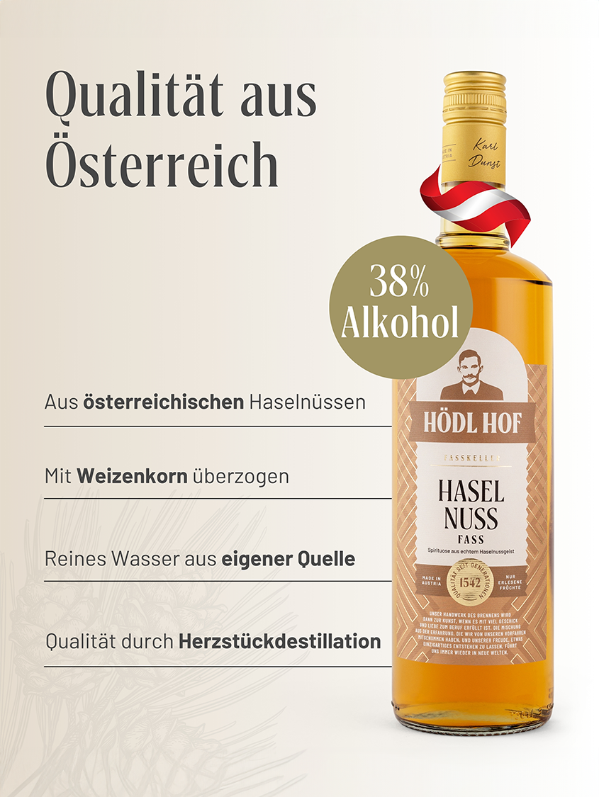 Hödl Hof Haselnuss Fass Schnaps Fassgelagert | 38% Vol. | 0,7l